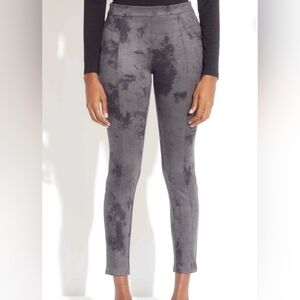 Tahari Faux Leather Tie Dye Leggings Olive And Black Size Small